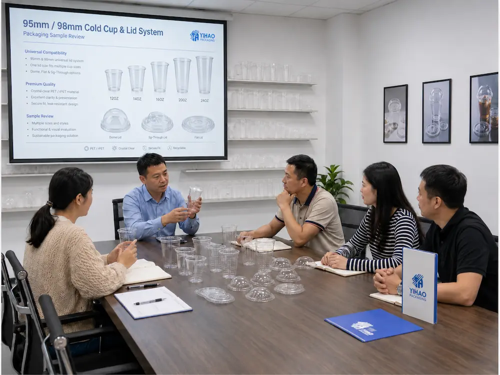 YIHAO clear PET cold cup and lid system sample review for wholesale buyers