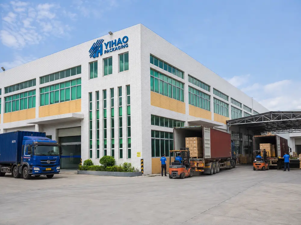 YIHAO factory exterior with container loading for wholesale food packaging supply