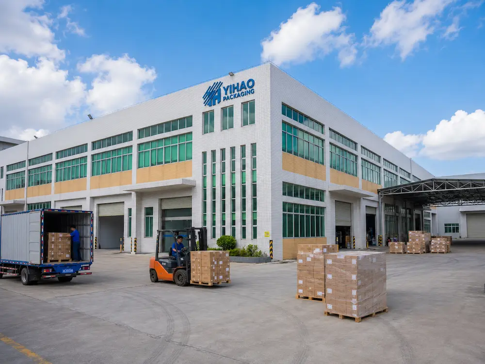 Wholesale PP Cup Manufacturer: Manufacturer and Supplier Checklist 8 YIHAO factory exterior with packed cartons for wholesale cold cup manufacturing and export supply