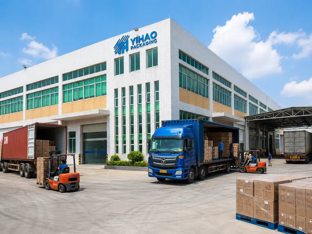 Clear Round Food Containers vs Alternative Packaging: How Buyers Should Choose 6 YIHAO food packaging factory exterior with loading trucks and palletized cartons