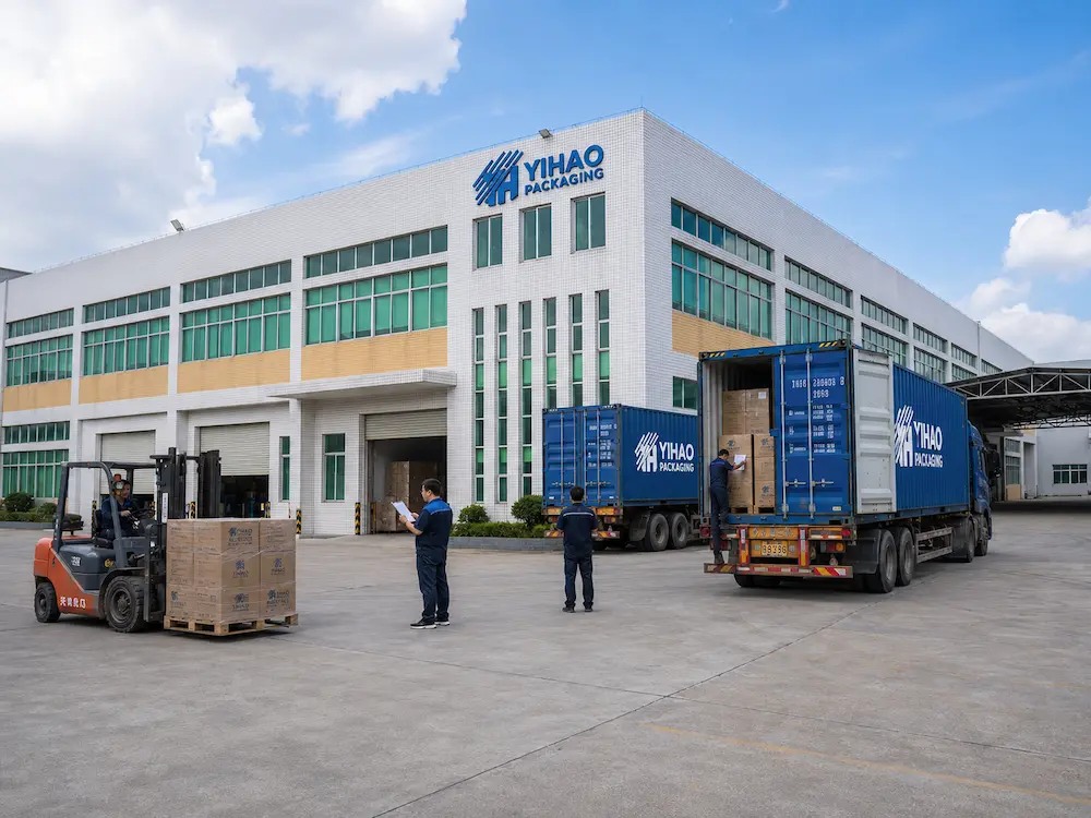 Wholesale Clear Fruit Packaging: Manufacturer and Supplier Checklist 7 YIHAO fruit packaging manufacturer loading cartons for wholesale shipment