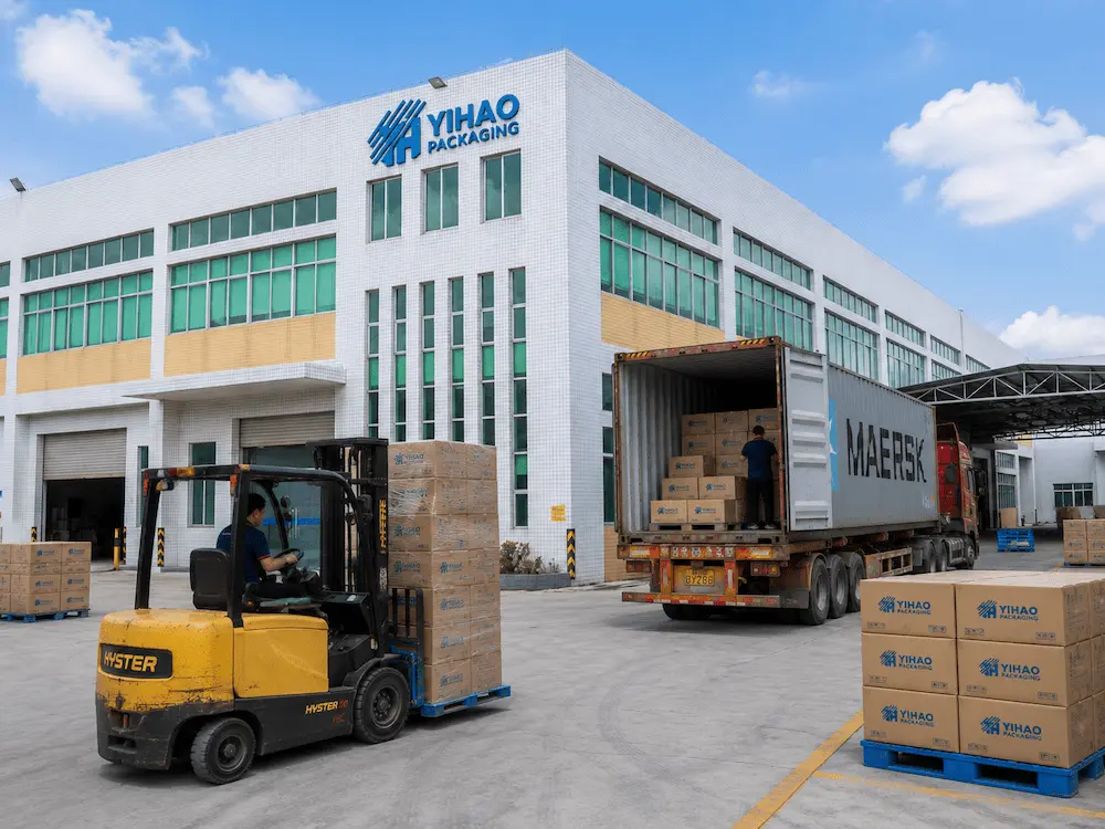 YIHAO Packaging factory loading cartons of cold cups and lids for export shipment