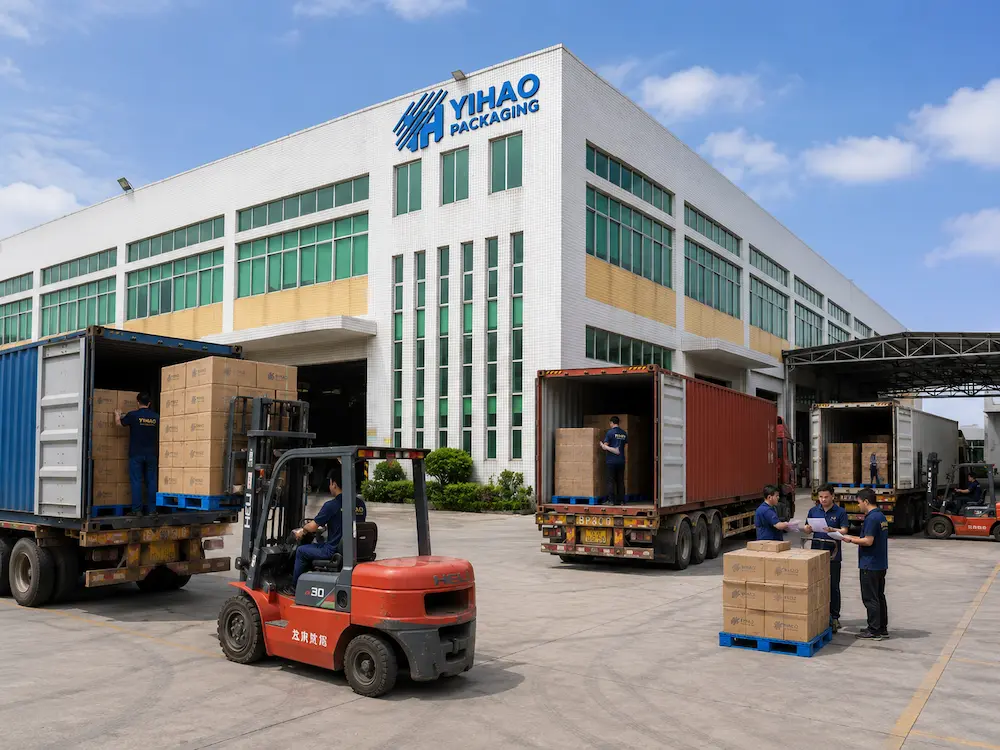 Retail Fruit Containers: Buyer Guide for Food Packaging Teams 8 YIHAO packaging factory loading cartons for wholesale fruit container orders