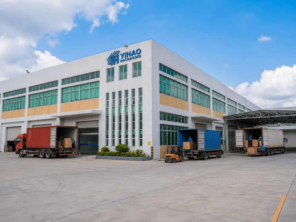 Sealed Drink Cups FAQ: Materials, Sizes, Uses, and Ordering Questions 7 YIHAO Packaging factory exterior with shipping containers and food packaging logistics