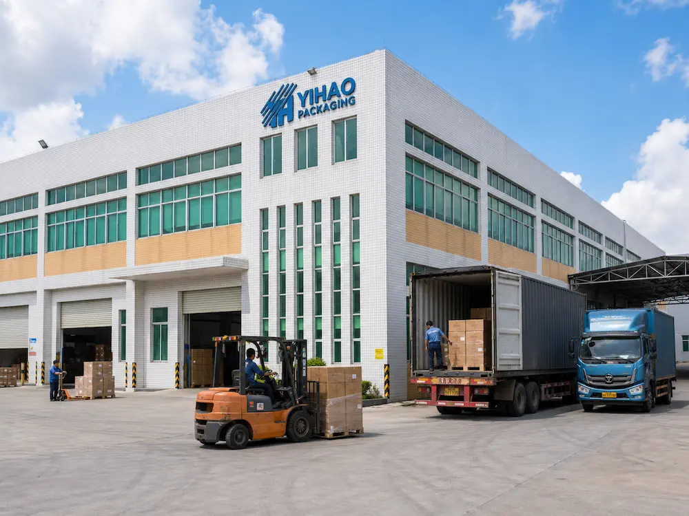 YIHAO packaging factory exterior with loading area for wholesale PET cold cup supply
