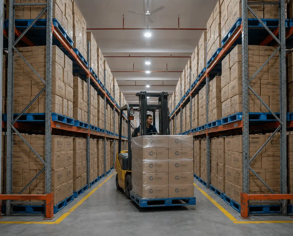 Dome Lid Cups for Supermarkets, Cafes, Bakeries, and Foodservice Brands 7 Warehouse storage of YIHAO packaging cartons for wholesale cold cup and dome lid supply