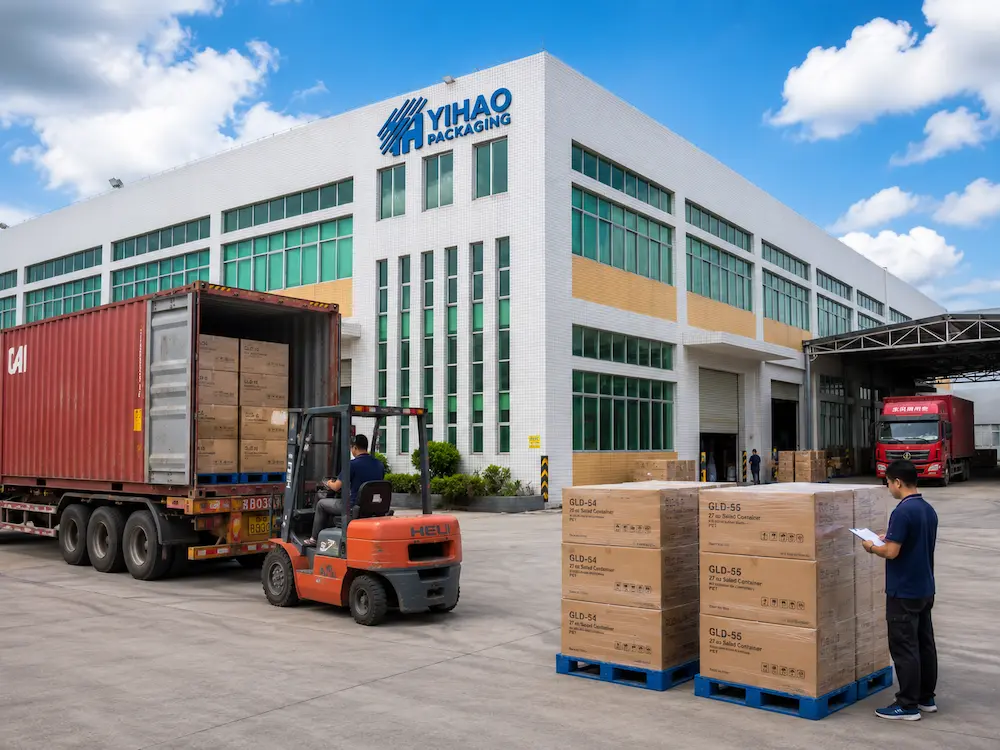 Grab-and-Go Salad Containers for Retail: Complete Buying Guide 8 YIHAO factory loading boxed PET salad containers for wholesale shipment and export supply