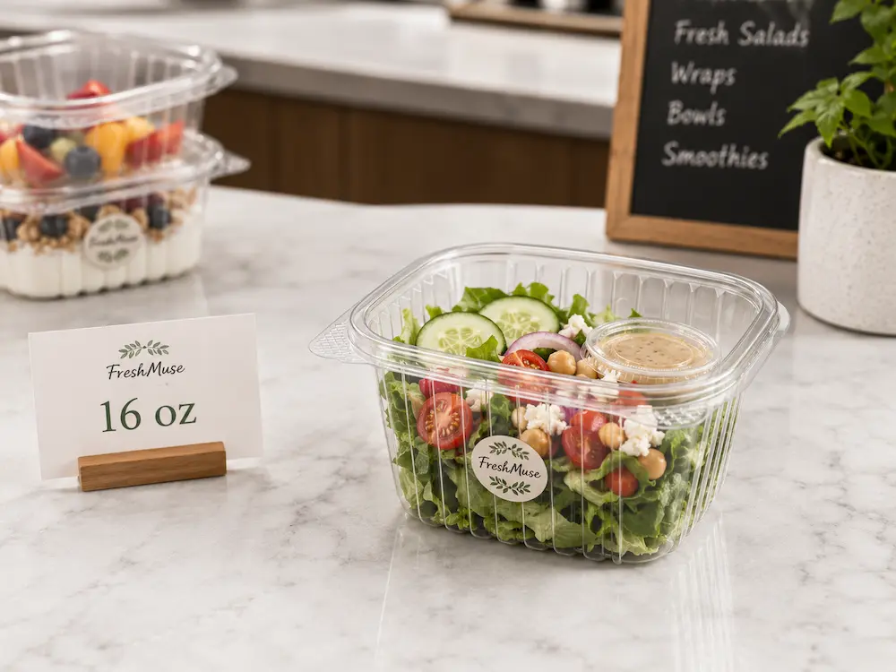 16 oz clear PET salad container with dressing cup for grab-and-go food packaging