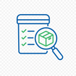 Custom Food Packaging Development and Research Support 3 Food packaging quality inspection icon with checklist, magnifying glass, and shipping box for product verification