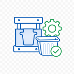 Custom Food Packaging Development and Research Support 5 Custom food packaging mold development icon with molding tool, container sample, gear, and approval check mark