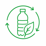 Who We Are PET and RPET Food Packaging Manufacturer 4 Sustainable PET packaging icon with recyclable bottle, leaf, and circular arrows