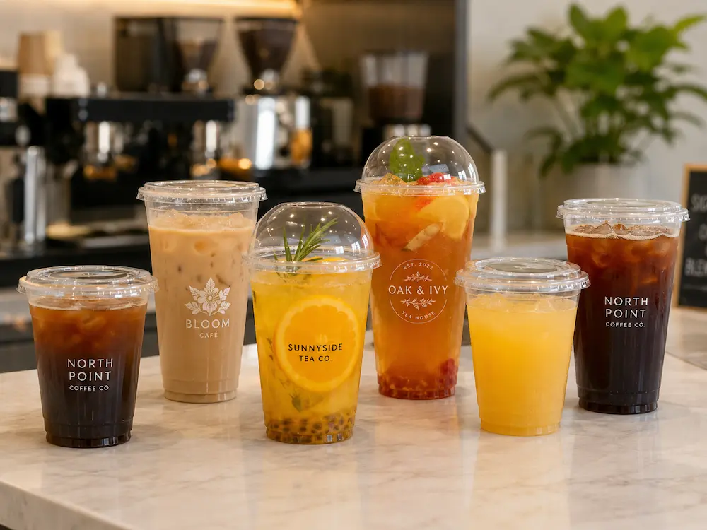 Clear PET cold cups for iced coffee fruit tea juice and refreshers