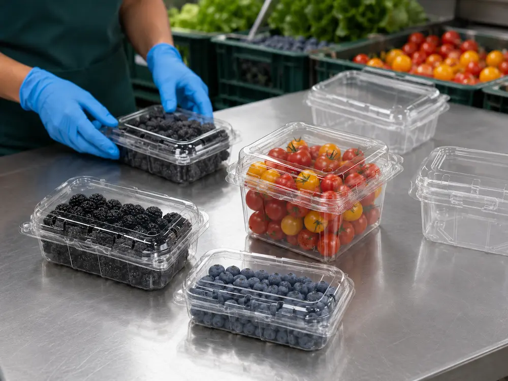 Fruit Clamshell Packaging Size Guide for Berries, Grapes, Cherry Tomatoes, Apples and Fresh-Cut Fruit 2 Fruit clamshell packaging sample testing with berries and cherry tomatoes