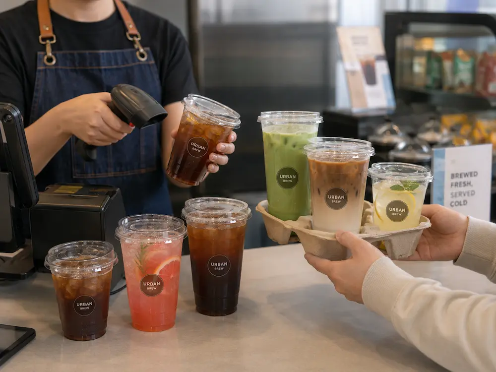 Clear PET cold cups for iced coffee, juice and cold beverage takeaway service