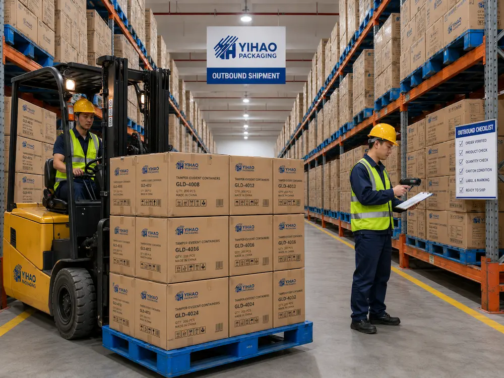 YIHAO warehouse outbound shipment of tamper evident containers for secure food delivery packaging