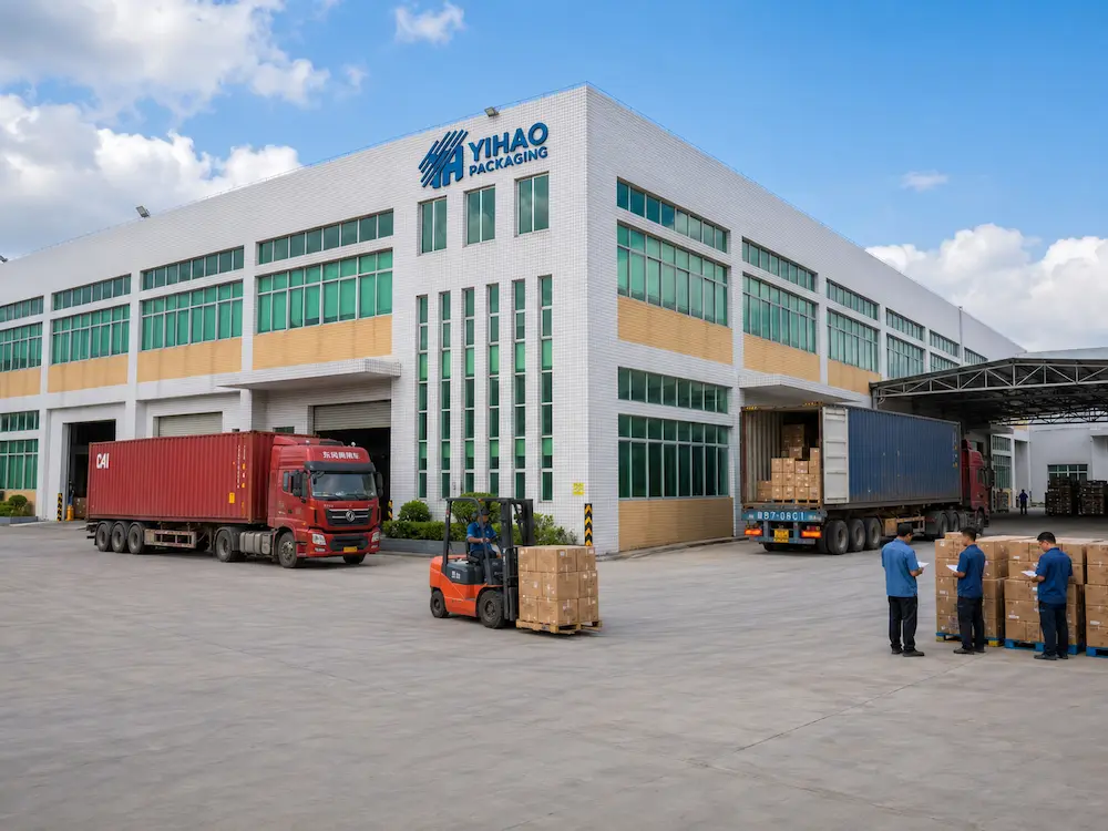 YIHAO factory loading area with cartons prepared for tamper evident food container shipment
