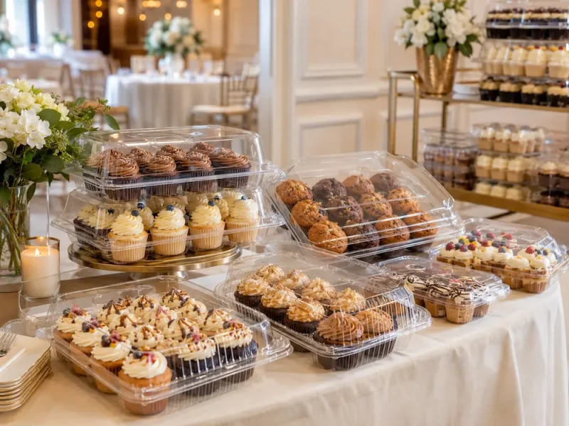 catering-events-party-packs-cupcake-muffin-containers Multi-cavity clear PET cupcake and muffin containers for catering events and party dessert packs